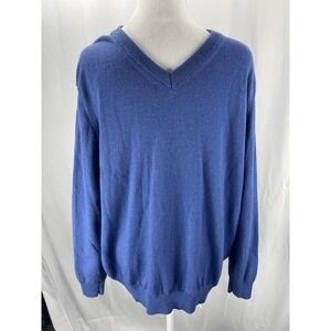 Thomas Dean Mens Blue Extra Fine Merino Wool V-Neck Sweater XLarge
